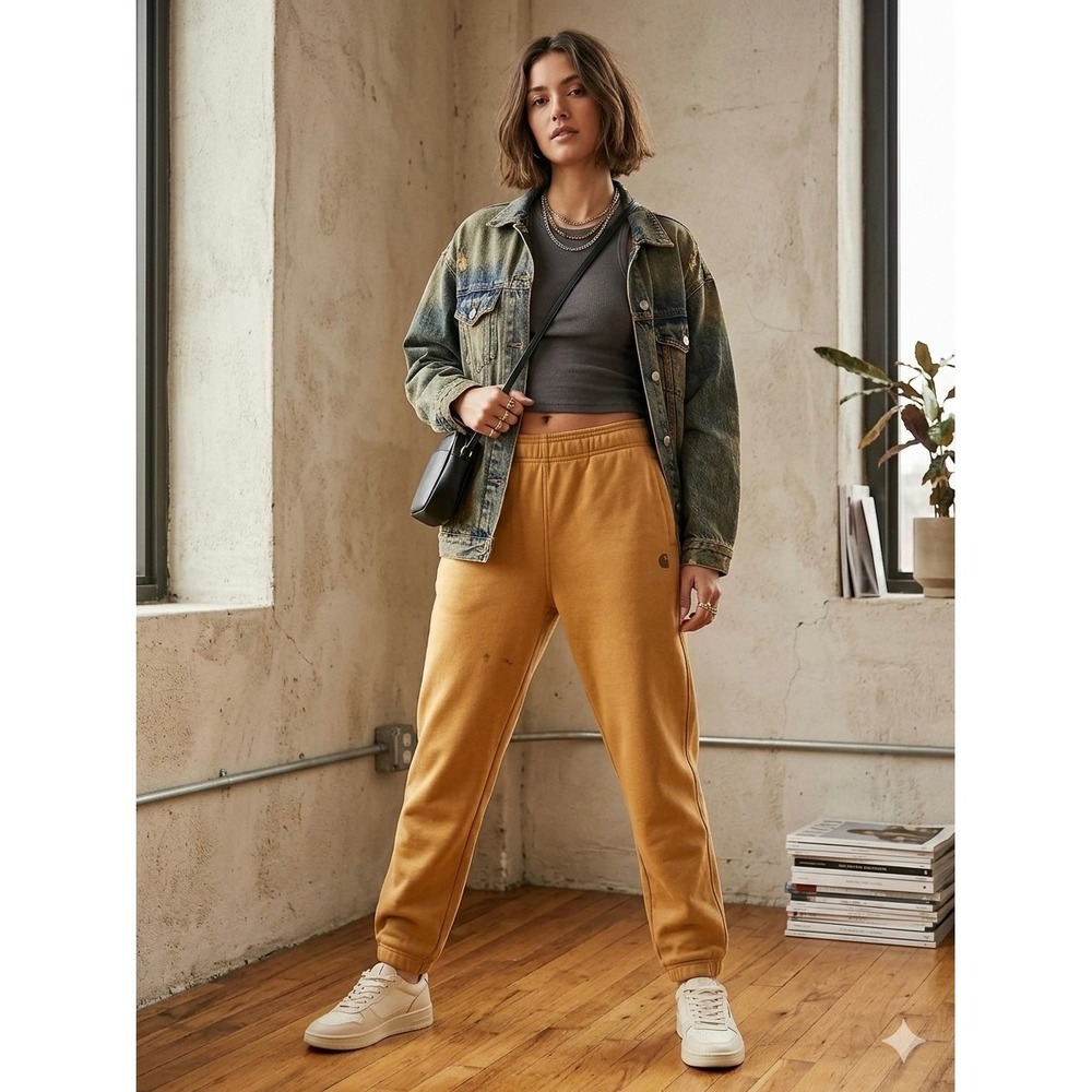 Carhartt WIP Womens Chase Sweatpants Ochre Yellow Joggers Fleece Lined XL